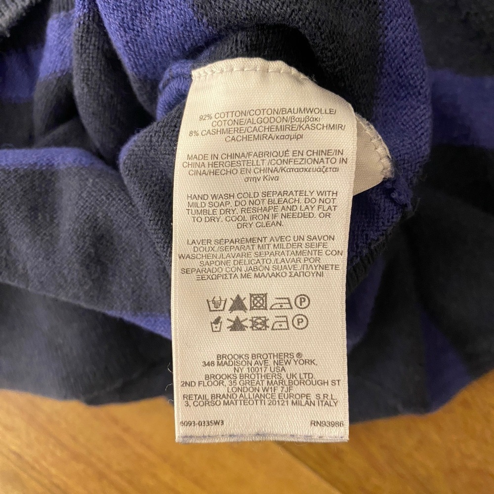 Brooks Brothers Sweater Mens XL Blue Striped V Neck Cotton Cashmere Pullover - Picture 5 of 7